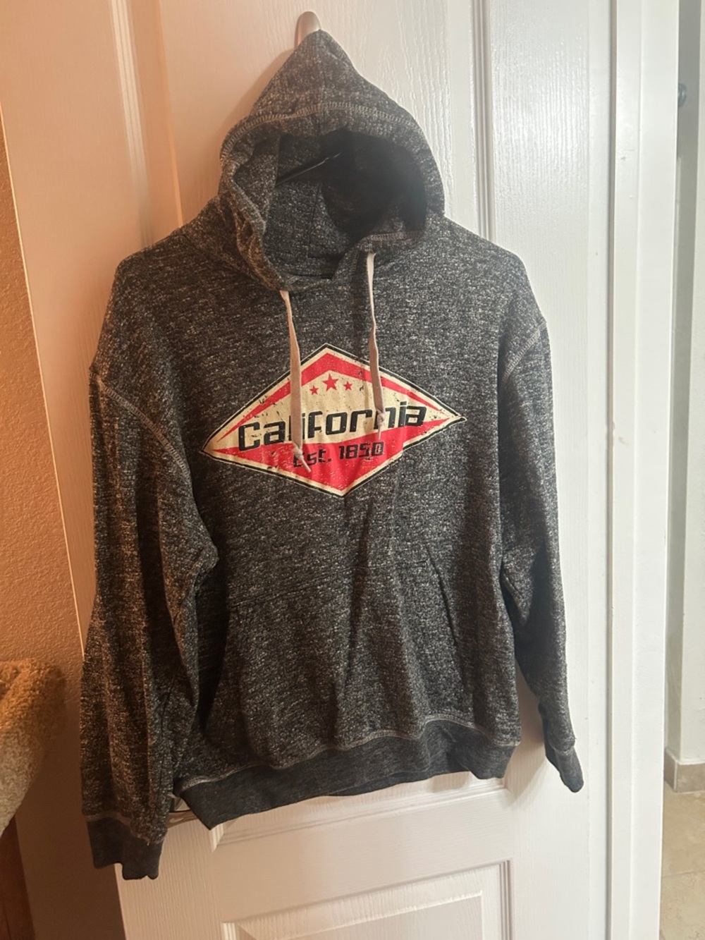 Men's Crewneck Hoodie Sweatshirt - Charcoal with Red Graphic